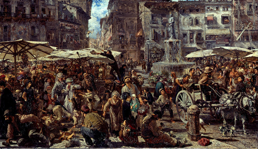 Piazza dErbe in Verona Painting by Adolph von Menzel