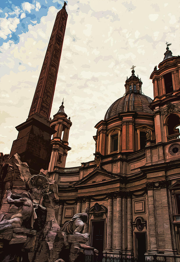 Piazza Navona at Sunset, Rome Painting by AM FineArtPrints