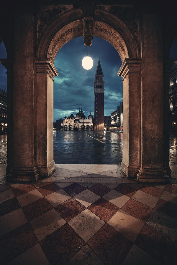 Piazza San Marco hallway night view Photograph by Songquan Deng