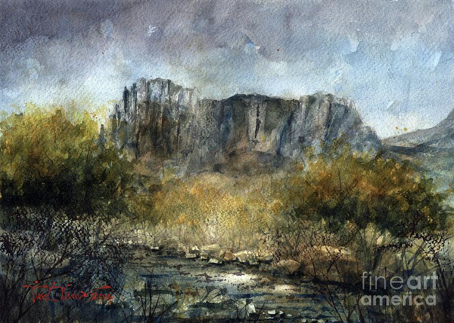 Picacho Peak Palo Verdes Painting by Tim Oliver