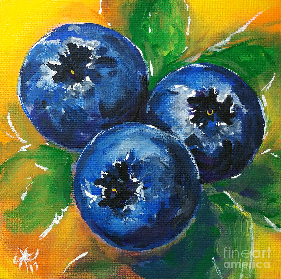 1 2 3 Blueberries Sweet Yummy Blue Green Yellow Orange Bright Bold  Painting by Jackie Carpenter