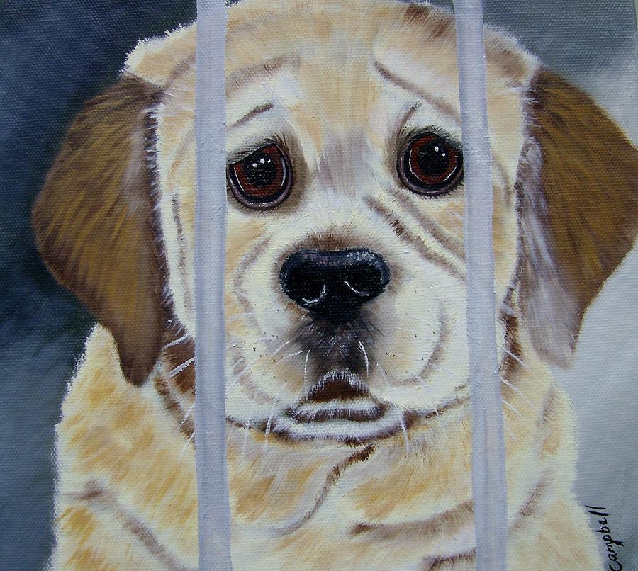 Pick Me Golden Retriever Pup Painting by Debra Campbell