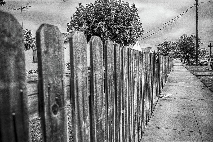Black And White Photograph - Picket Fence Along The Boulevard in Black and White by YoPedro