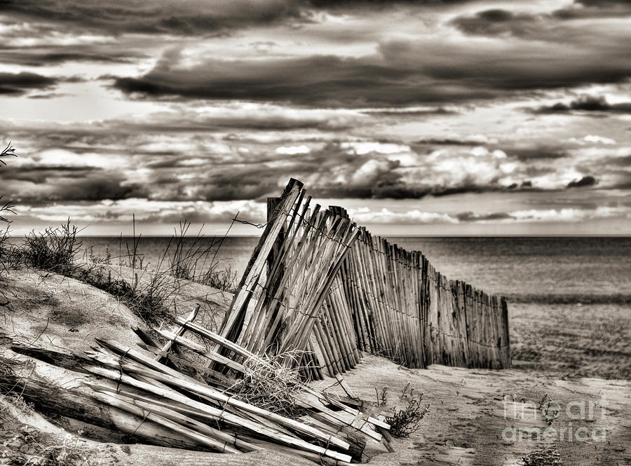 Picket Fence Beach Canet France Sepia  Photograph by Chuck Kuhn