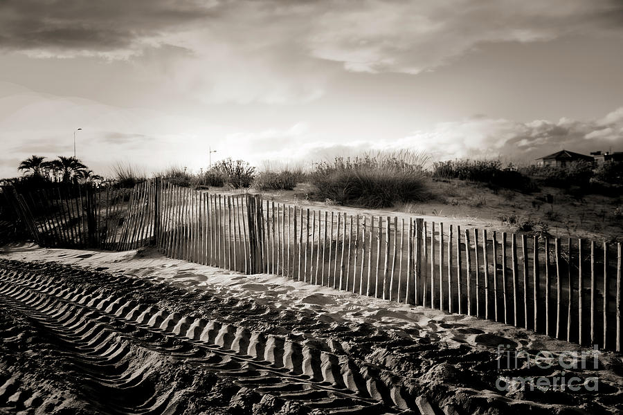 Picket Fence Canet Beach Walk Sepia  Photograph by Chuck Kuhn