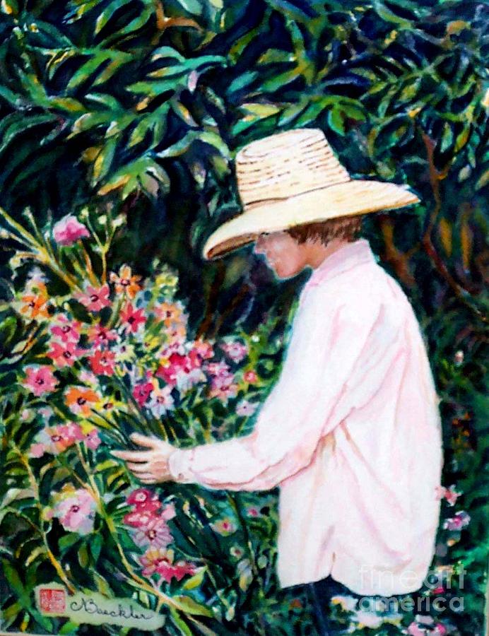 Portrait Painting - Picking a bouquet by Norma Boeckler