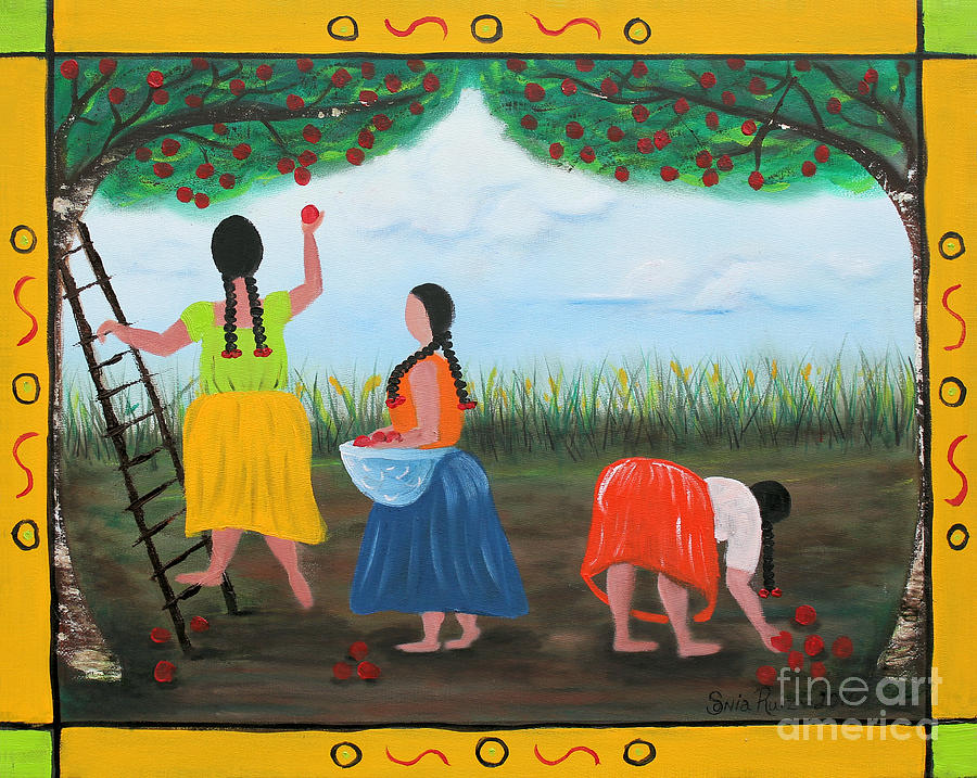 Picking Apples Painting by Sonia Flores Ruiz