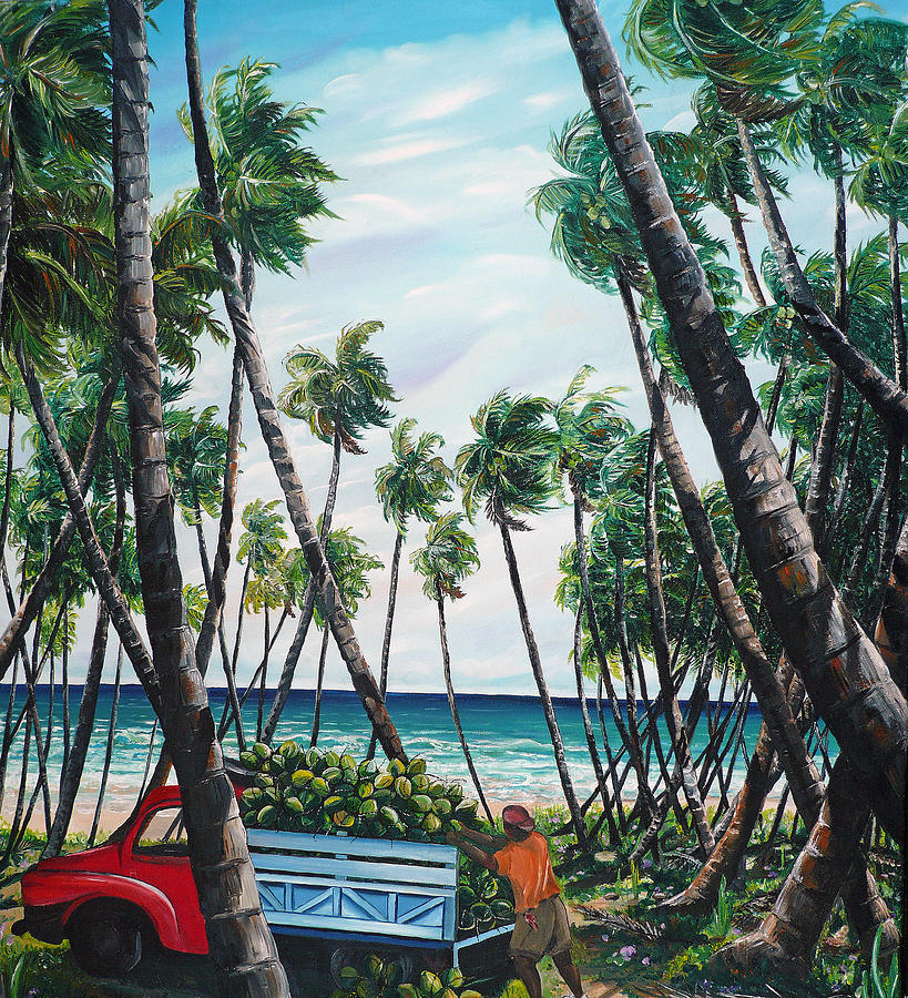 Picking Coconuts .. Mayaro Painting by Karin  Dawn Kelshall- Best