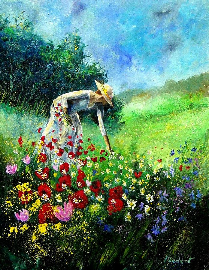 Picking Flower Painting by Pol Ledent