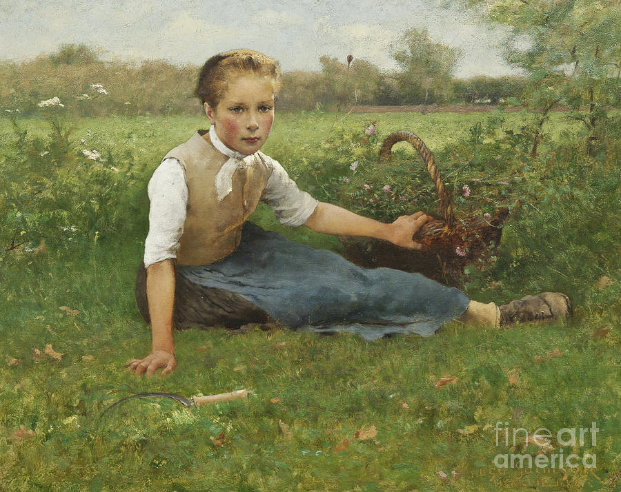 Picking Flowers, 1882 Painting by Hugo Salmson