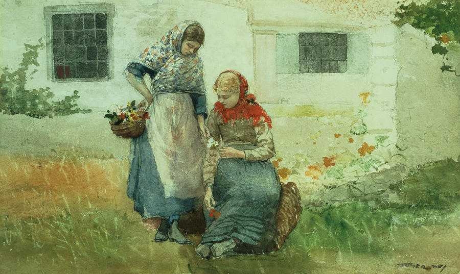 Garden Painting - Picking Flowers by Winslow Homer