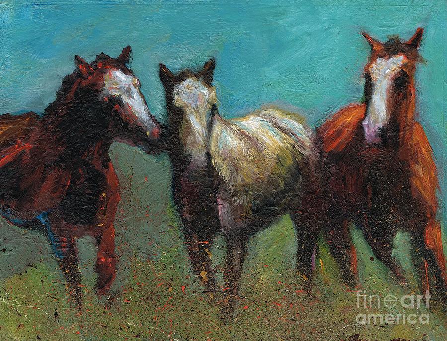 Horse Painting - Picking On The New Guy by Frances Marino
