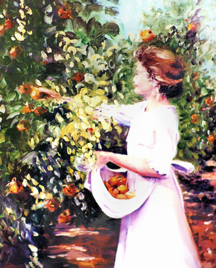 Tree Painting - Picking Oranges by Ellen Lerner ODonnell