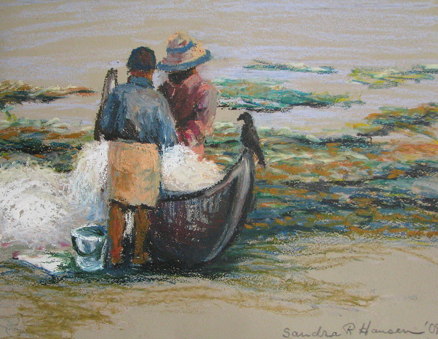 Picking out the Fish Pastel by Art Nomad Sandra  Hansen