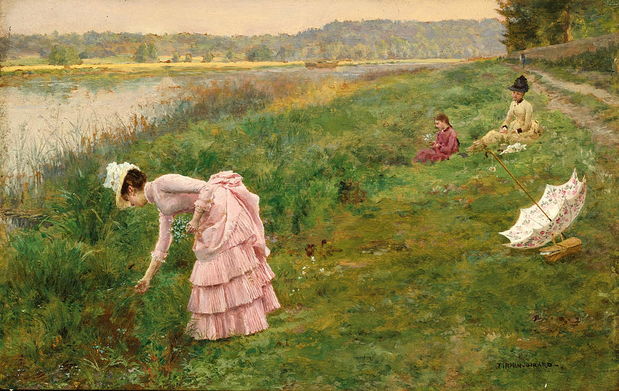 Picking Wildflowers Painting by Marie-Francois Firmin-Girard