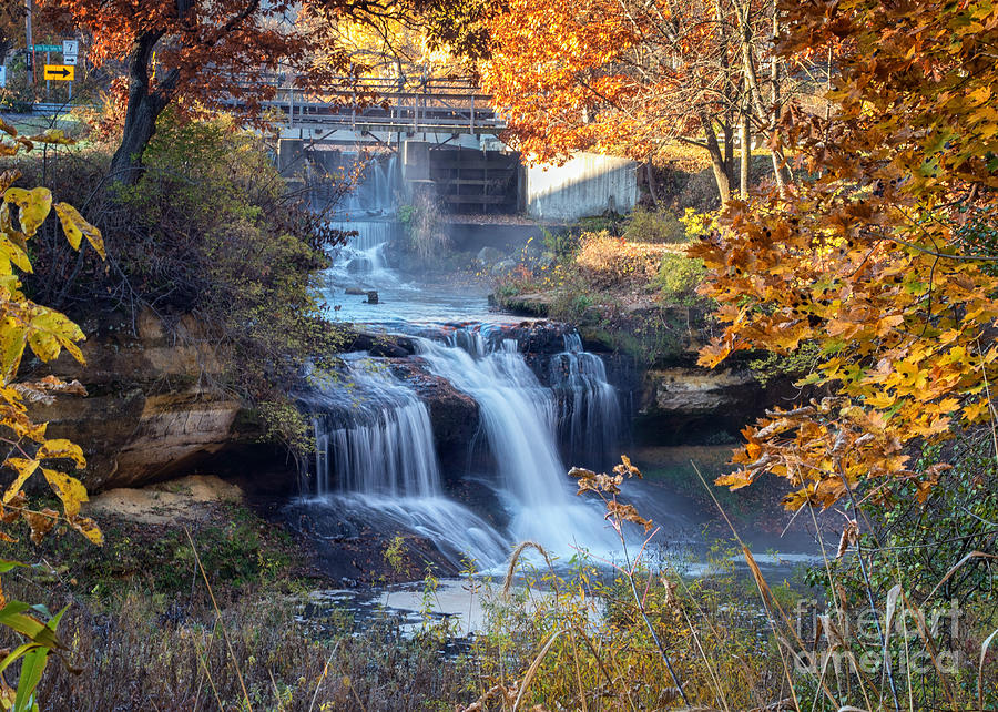 Pickwick Mill Waterfall Framed With Leaves Photograph by Kari Yearous