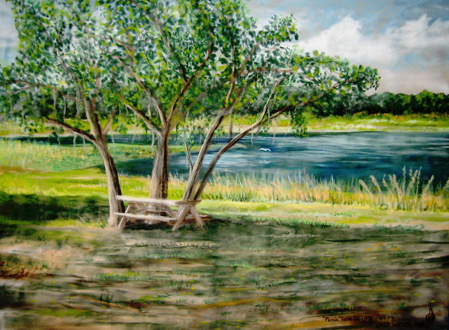 Picnic Table In The Shade Pastel by Larry Whitler