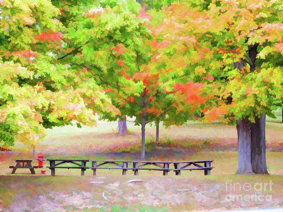 Picnic Tables on Olana 2 Painting by Jeelan Clark