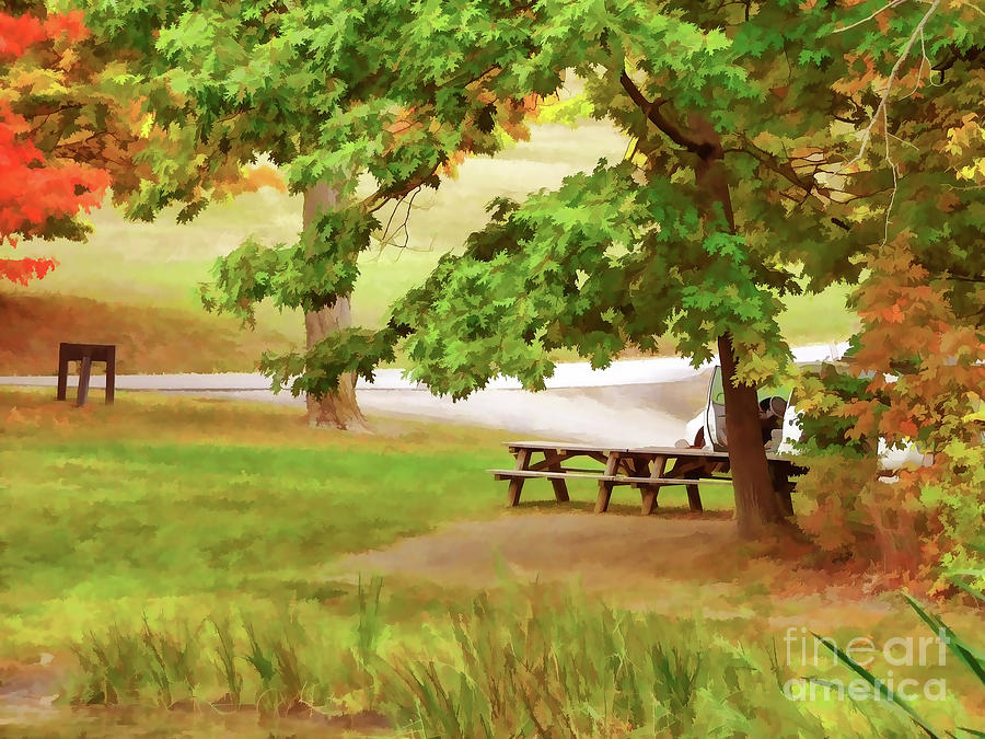 Picnic Tables on Olana 3 Painting by Jeelan Clark