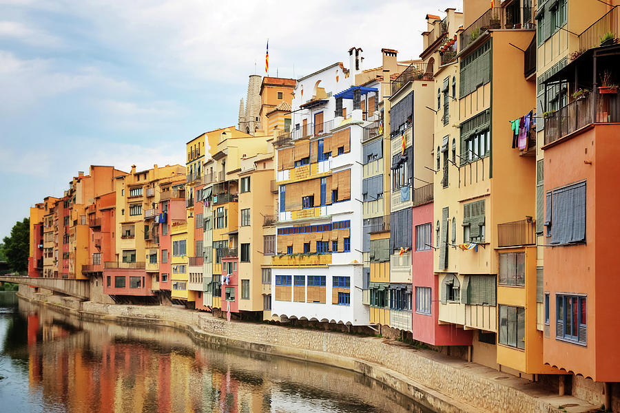 Architecture Photograph - Picturesque buildings along the river in Girona, Catalonia by GoodMood Art