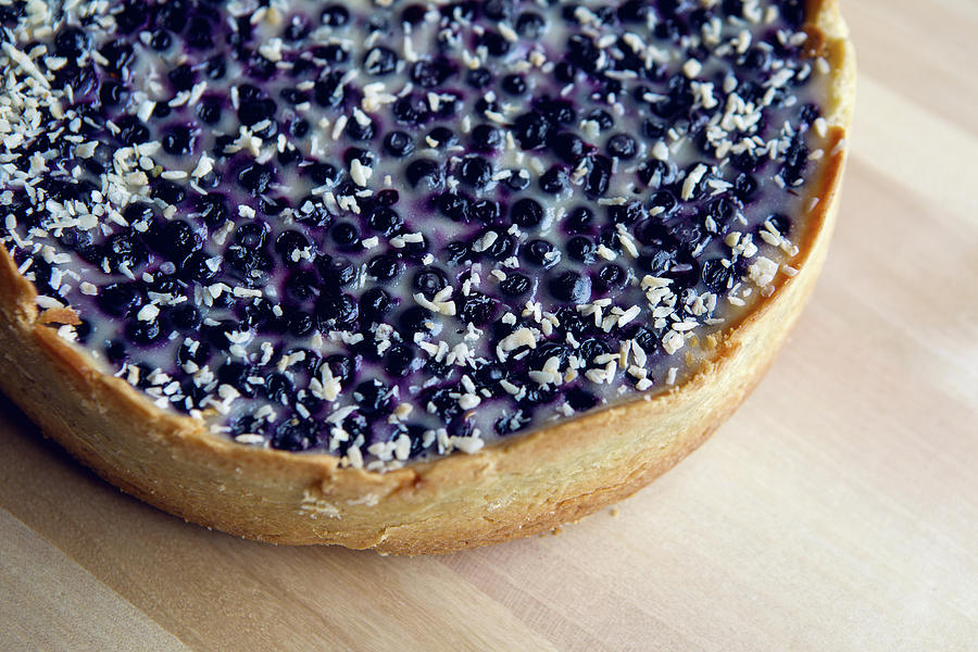 Pie From Fresh Blueberries Sprinkled With Coconut Photograph