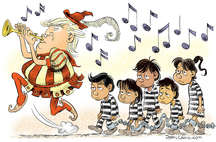 President Donald Trump Drawing - Pied Piper Trump and Infestation by Daryl Cagle President Donald Trump Drawing - Pied Piper Trump and Infestation by Daryl Cagle