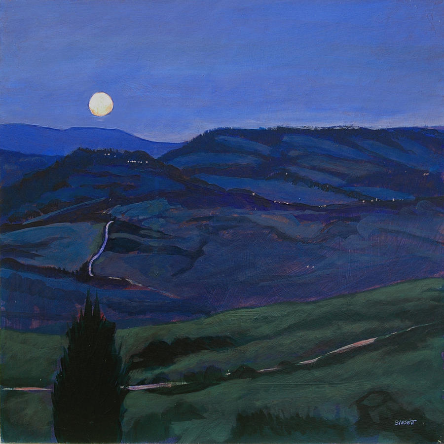 Pienza Moon Painting by Robert Bissett