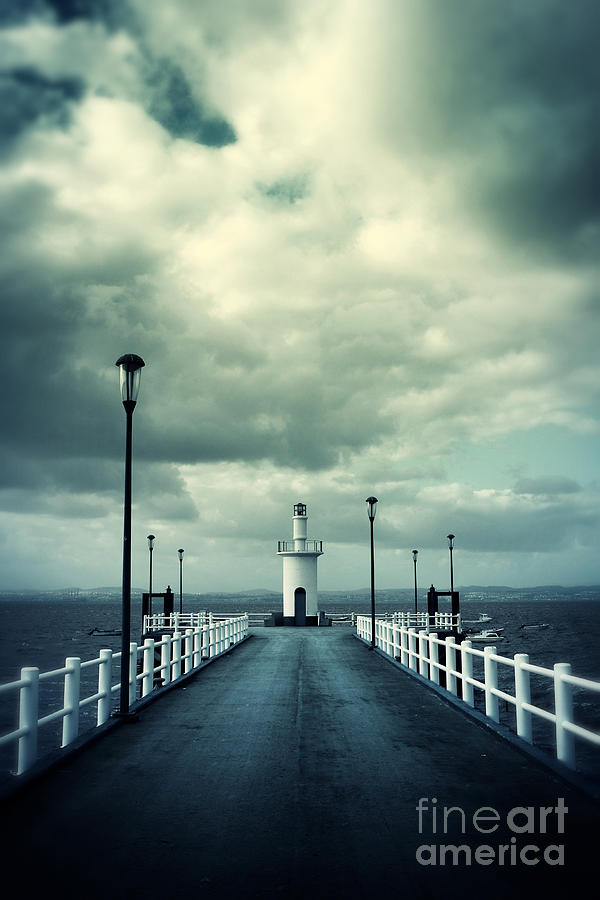 Anchorage Photograph - Pier and Lighthouse by Carlos Caetano