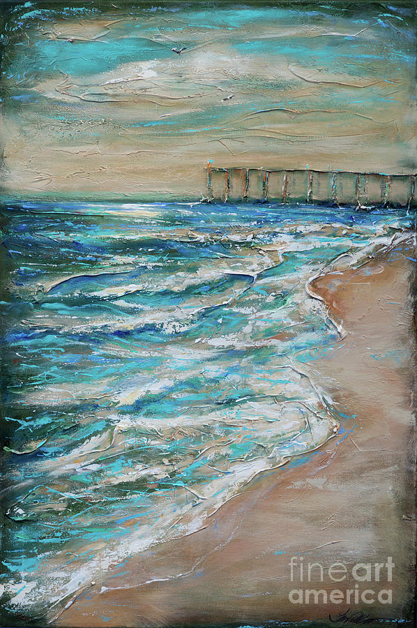 Pier and Shoreline Painting by Linda Olsen