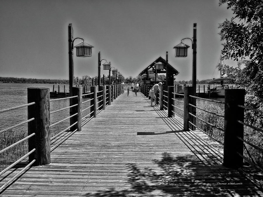Black And White Photograph - Pier At Fort Wilderness in Black and White Walt Disney World MP by Thomas Woolworth