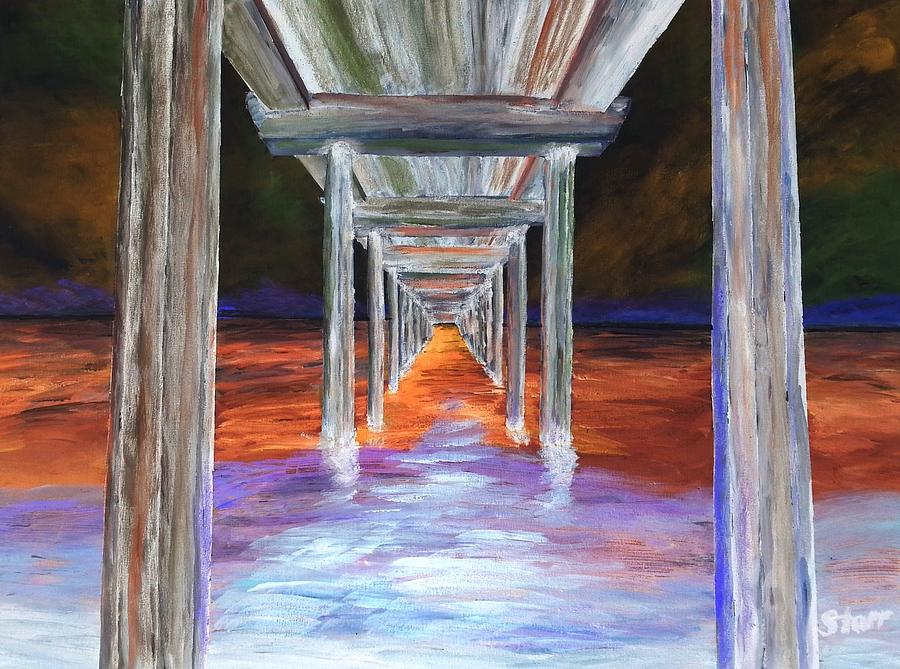 Pier Painting - Pier at night by Irving Starr