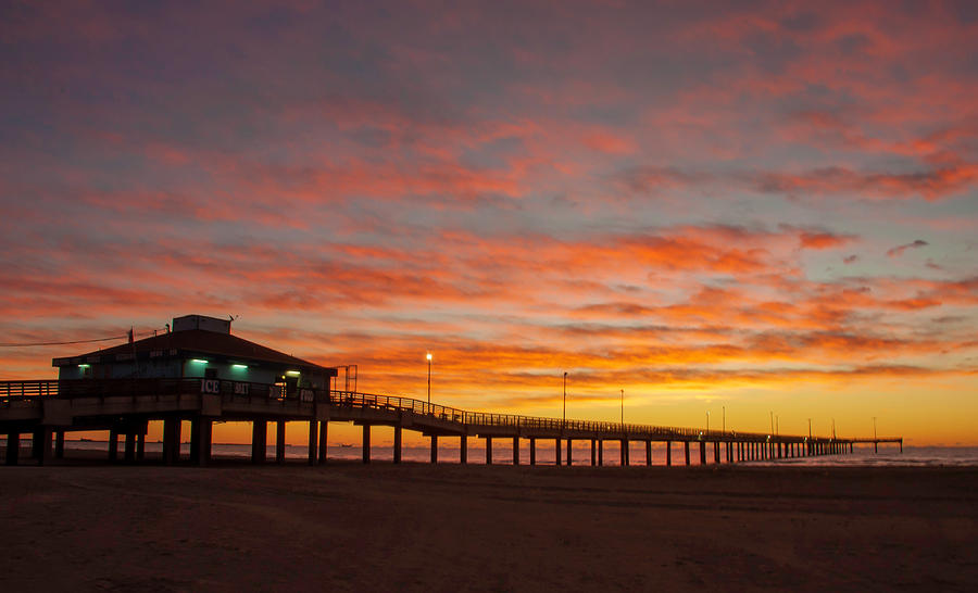 Beach Photograph - Pier at sunrise Port Aransas TX by Brian Kinney