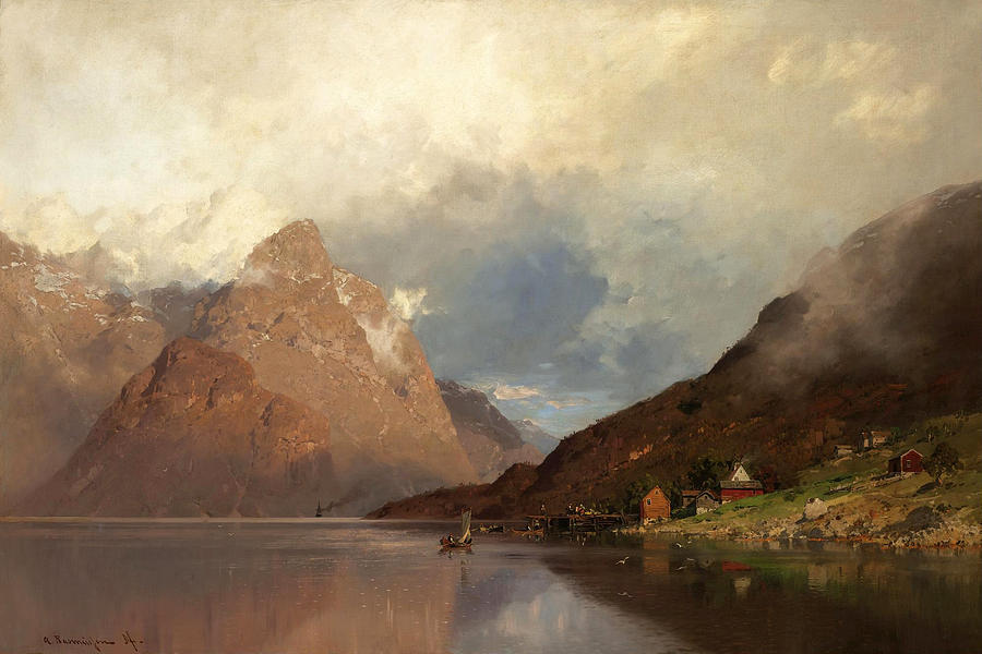 Pier at the Fjord Painting by Georg Anton Rasmussen - Fine Art America