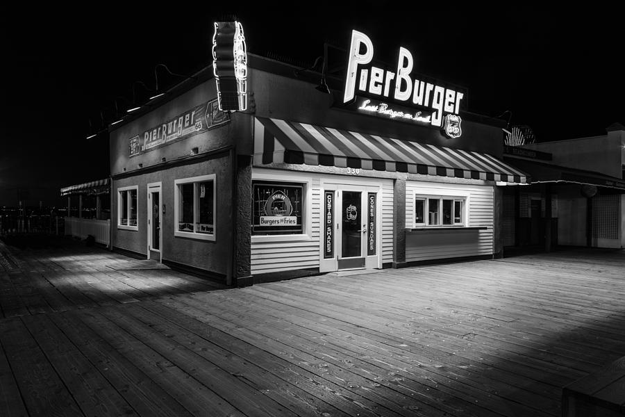 Pier Burger Santa Monica Pier Black and White Photograph by John McGraw