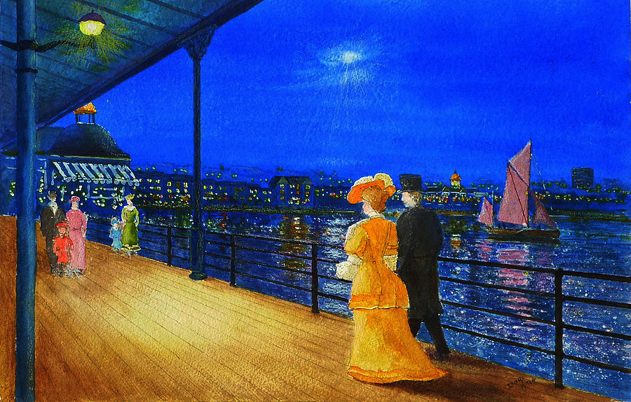 Fantasy Painting - Pier by Moonlight by David Godbolt