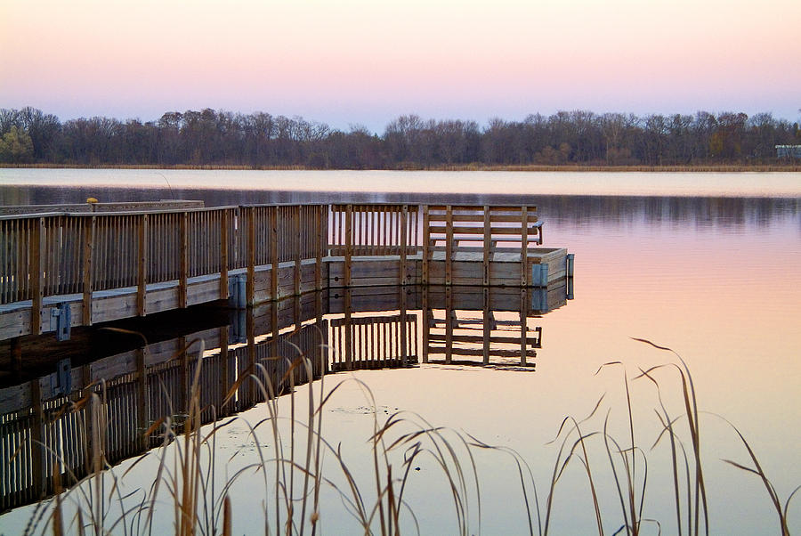 Pier on Hastings Lake IL at Dusk. Photograph by Thomas Firak