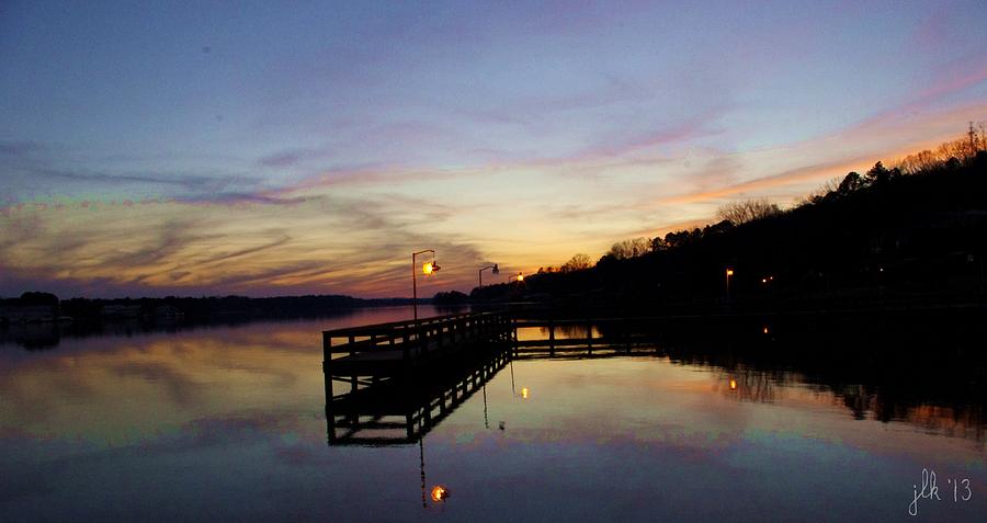 Pier Silhouetted in the Sunset on the Coosa River Photograph by Lori Kingston