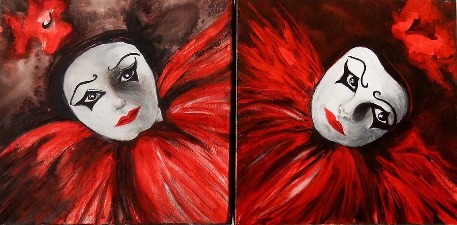 Pierrot Diptych Painting by Myra Evans