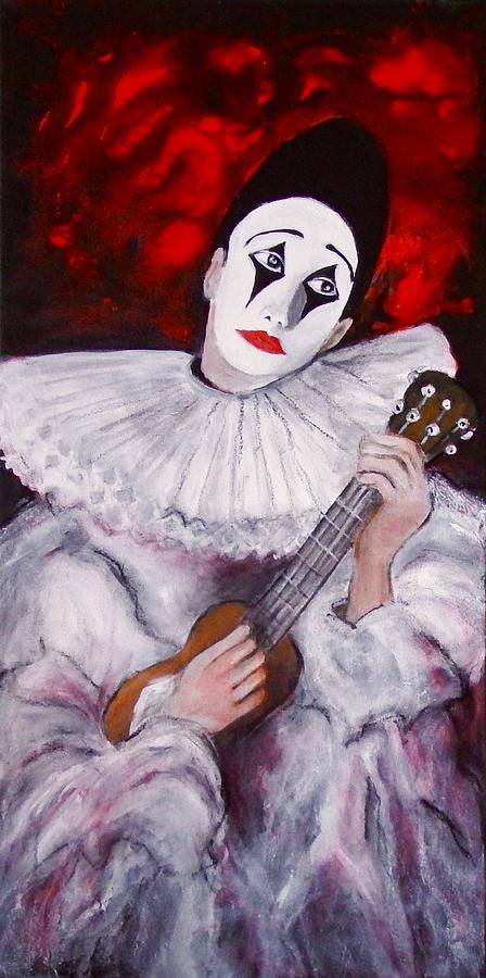 Pierrot With Guitar Painting by Myra Evans