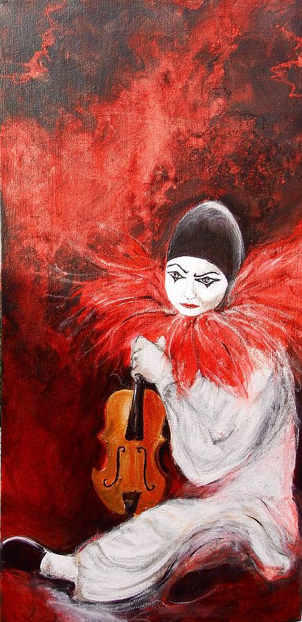 Pierrot With Violin Painting by Myra Evans