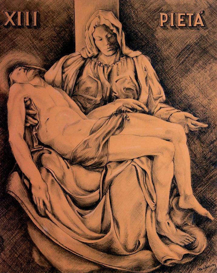 Michelangelo Drawing - Pieta Study by Hanne Lore Koehler
