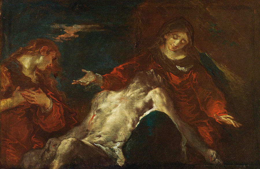 Pieta with Mary Magdalene Painting by Giuseppe Bazzani