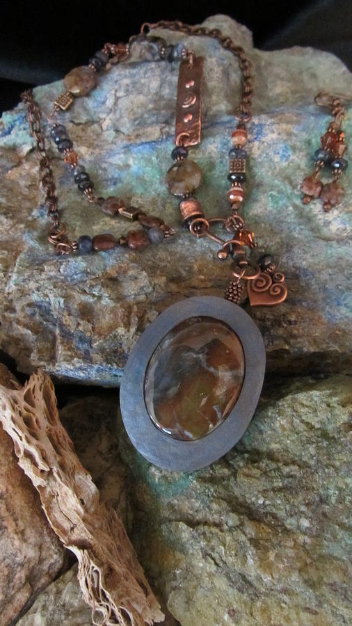 D183 Pietersite/Labradorite set in Gourd Wood   Jewelry by Barbara Prestridge