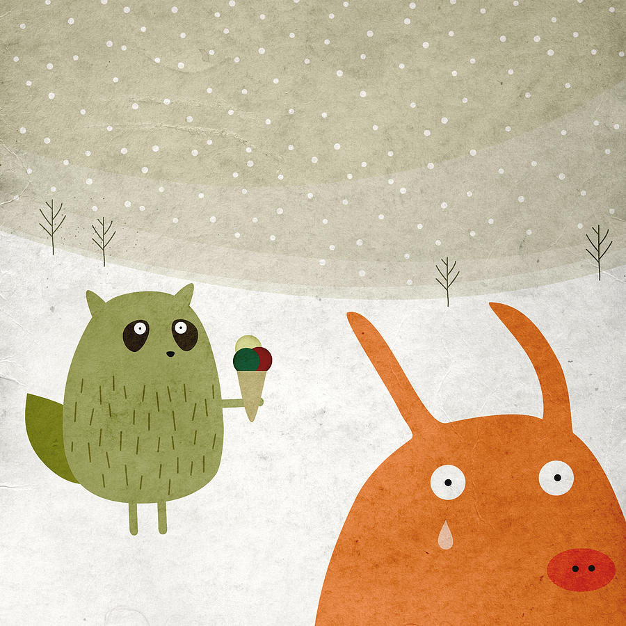 Ice Cream Digital Art - Pig And Squirrel In The Snow by Fuzzorama