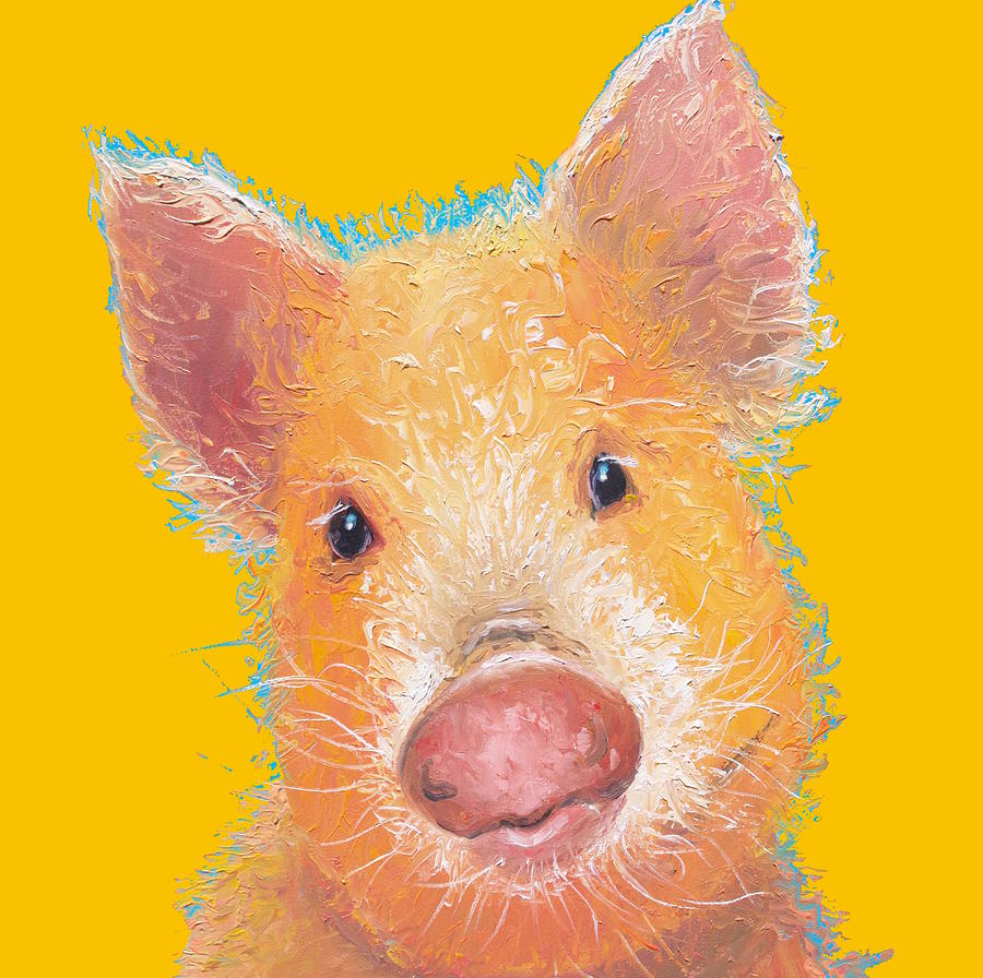 Pig Art on yellow background Painting by Jan Matson