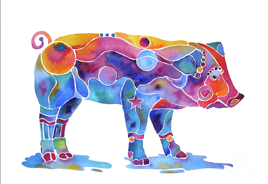 Pig named Penelope in Many Colors Painting by Jo Lynch