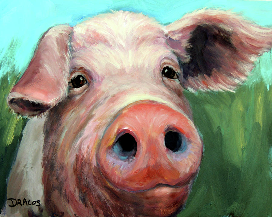 Pig on Blue and Green Painting by Dottie Dracos - Fine Art America