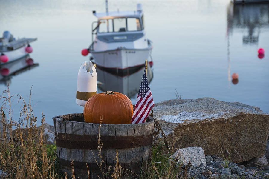 Pigeon Cove American Flag Pumpkin Buoy Rockport Harbor MA Massachusetts Photograph by Toby McGuire
