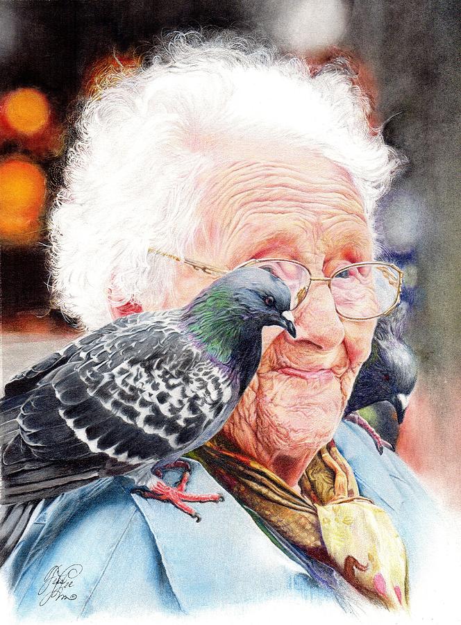 Pigeon Lady Painting by Tess Lee Miller