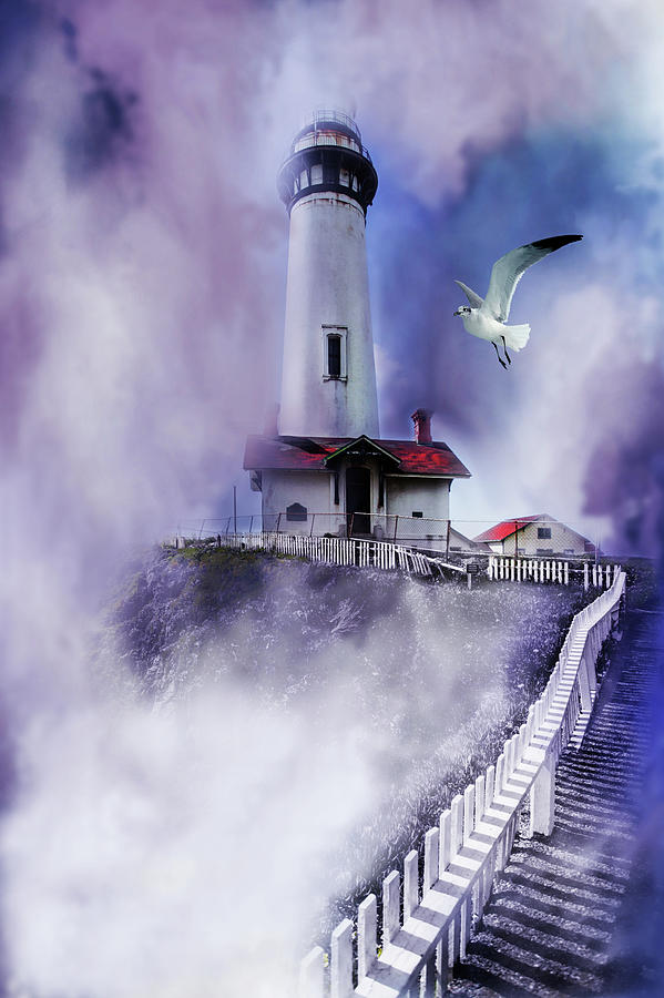 Pigeon Lighthouse with fog Digital Art by Jeff Burgess